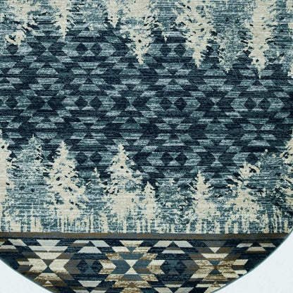 8' Slate Blue And Ivory Southwestern Round Rug