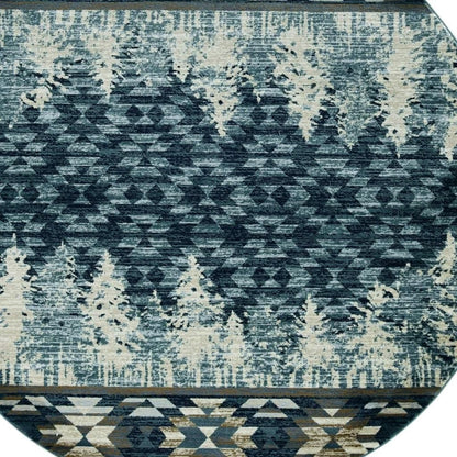 9' X 12' Slate Blue Charcoal And Beige Woodland Lodge Area Rug