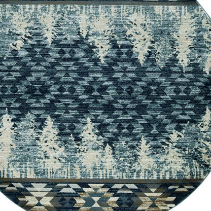 8' Slate Blue And Ivory Southwestern Round Rug