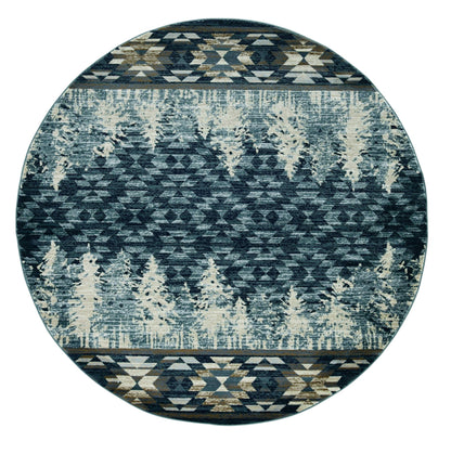 9' X 12' Slate Blue Charcoal And Beige Woodland Lodge Area Rug