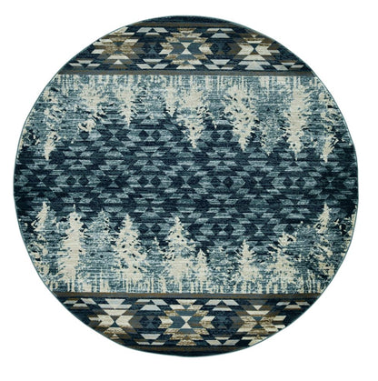 8' Slate Blue And Ivory Southwestern Round Rug