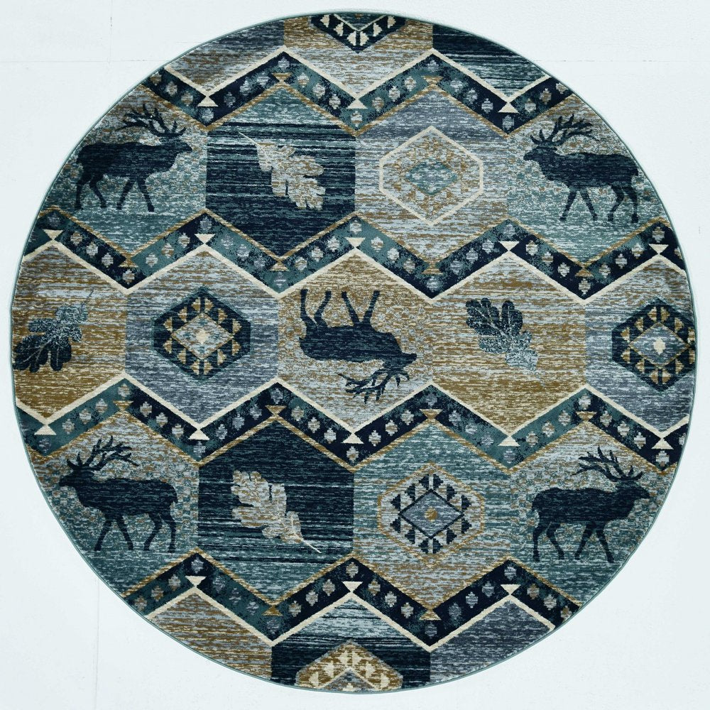 8' Charcoal Gray And Tan Woodland Lodge Runner Rug