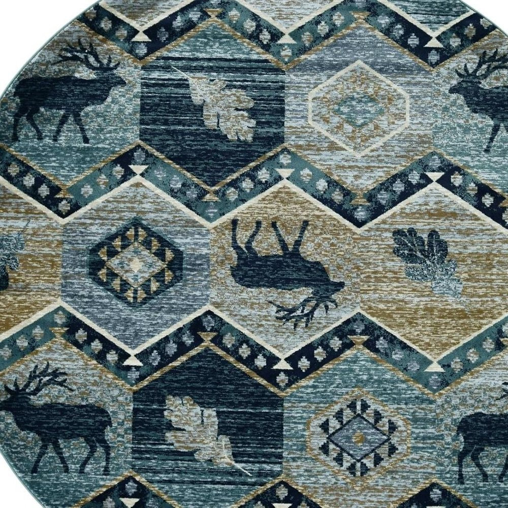 8' Charcoal Gray And Tan Woodland Lodge Runner Rug
