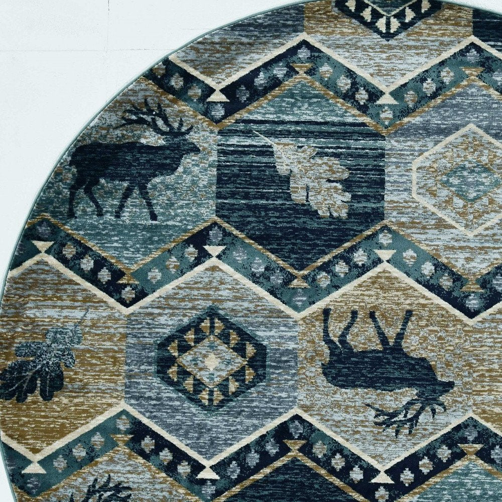 8' Charcoal Gray And Tan Woodland Lodge Runner Rug