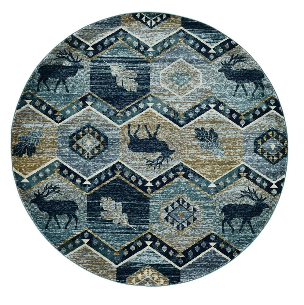 8' Charcoal Gray And Tan Woodland Lodge Runner Rug