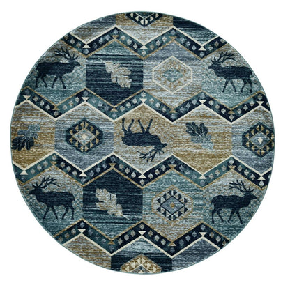 8' Charcoal Gray And Tan Woodland Lodge Runner Rug