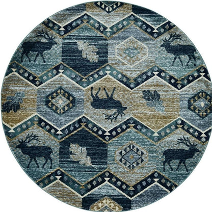 8' Charcoal Gray And Tan Woodland Lodge Runner Rug