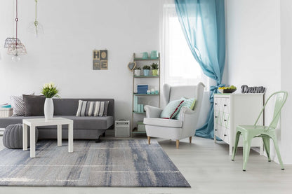 7' X 10' Blue And Gray Abstract Area Rug