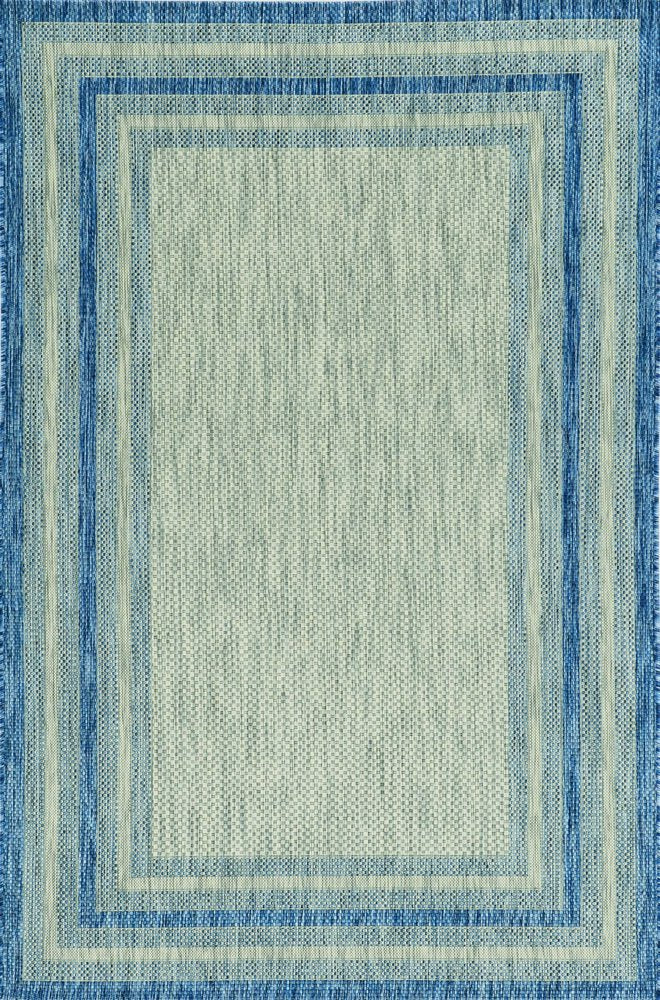 8' X 11' Blue And Gray Striped Indoor Outdoor Area Rug