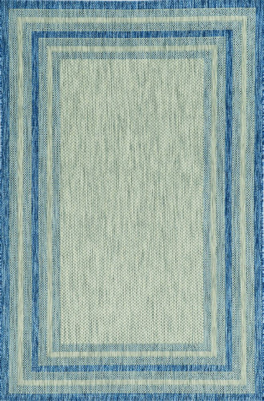 8' X 11' Blue And Gray Striped Indoor Outdoor Area Rug