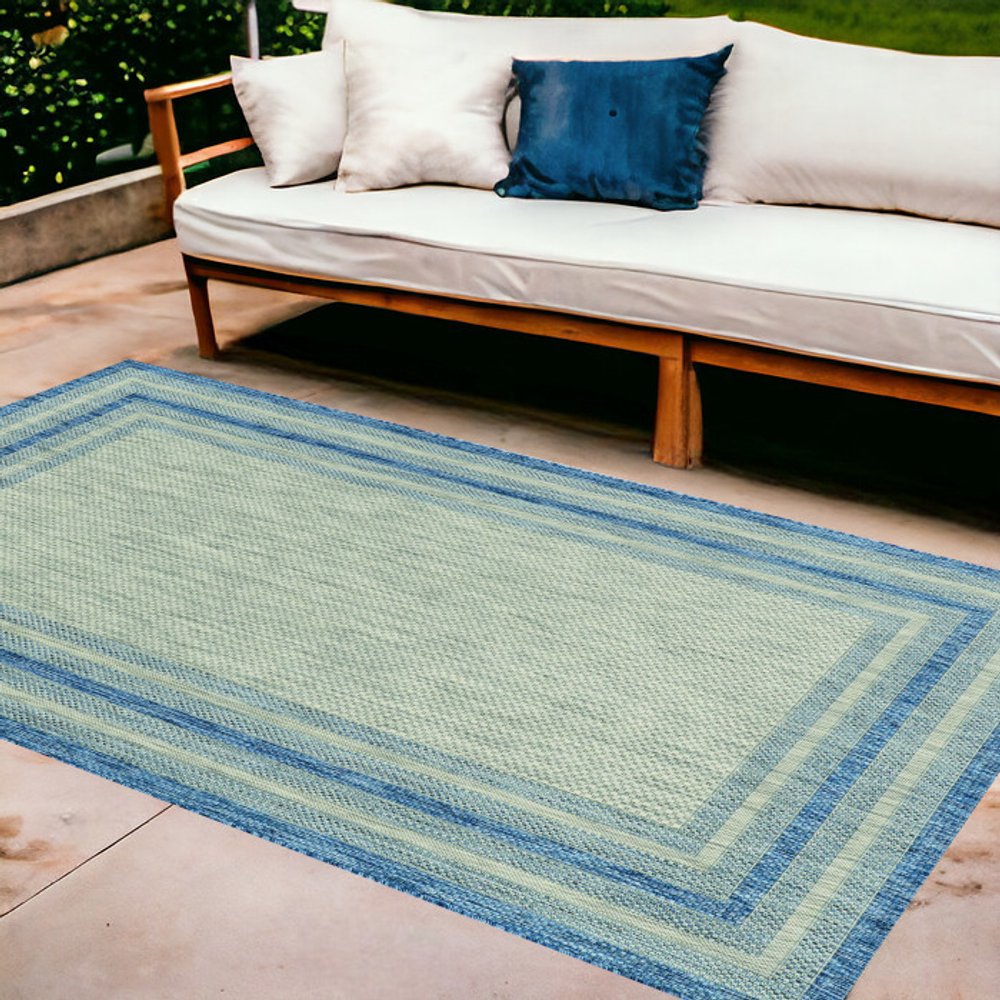 3' X 4' Blue And Green Striped Indoor Outdoor Area Rug