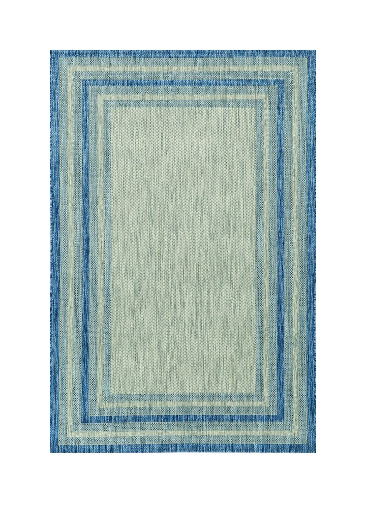 8' X 11' Blue And Gray Striped Indoor Outdoor Area Rug