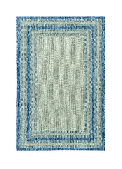 8' X 11' Blue And Gray Striped Indoor Outdoor Area Rug