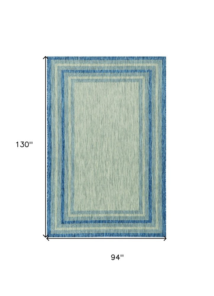 8' X 11' Blue And Gray Striped Indoor Outdoor Area Rug