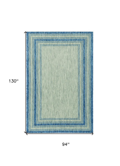 8' X 11' Blue And Gray Striped Indoor Outdoor Area Rug