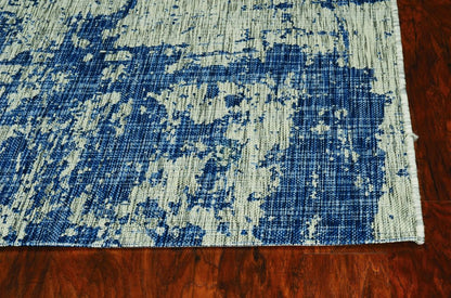 8' X 11' Green And Denim Blue Abstract Area Rug