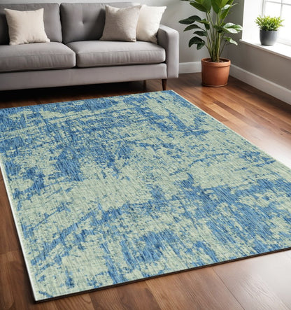 8' X 11' Green And Denim Blue Abstract Area Rug