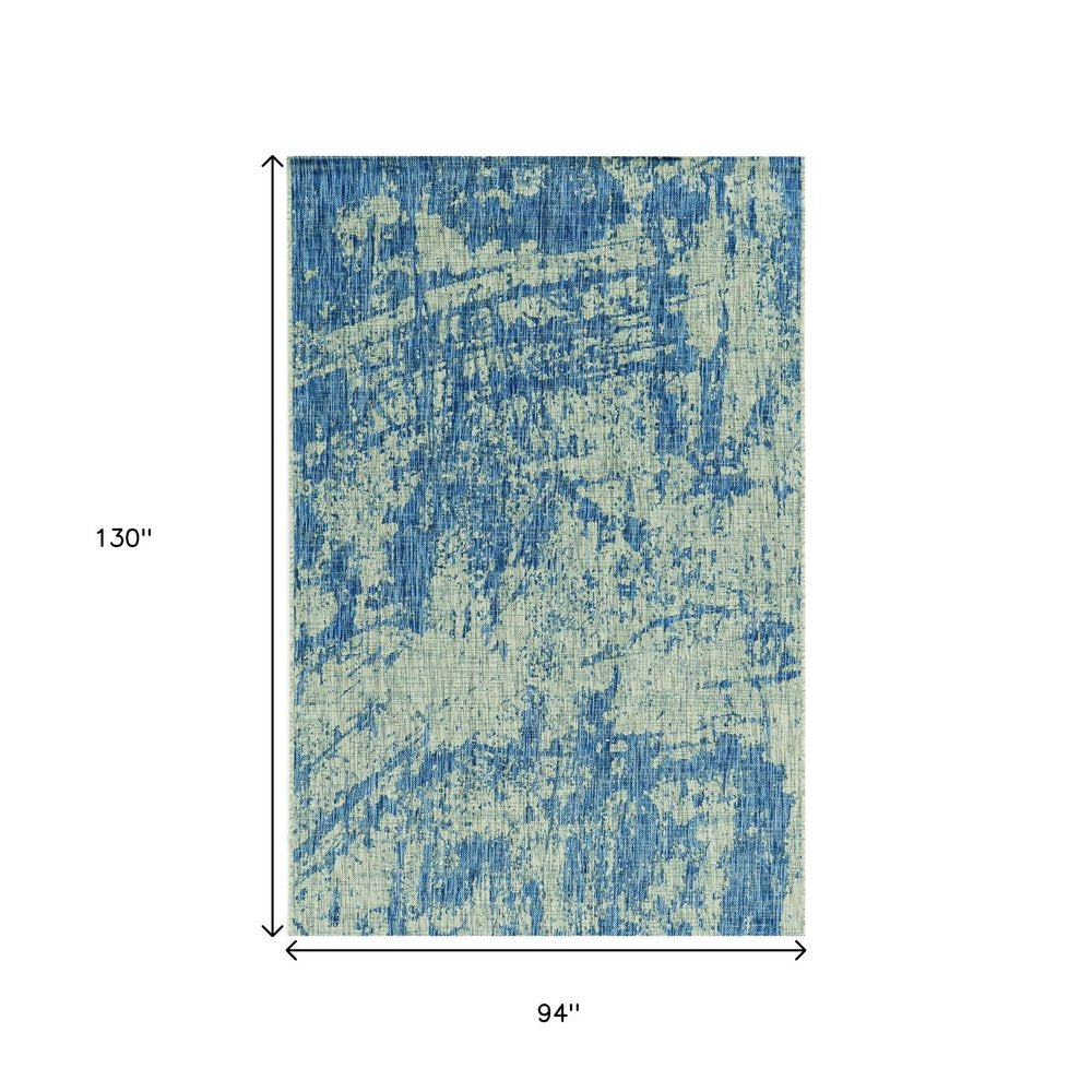 8' X 11' Green And Denim Blue Abstract Area Rug