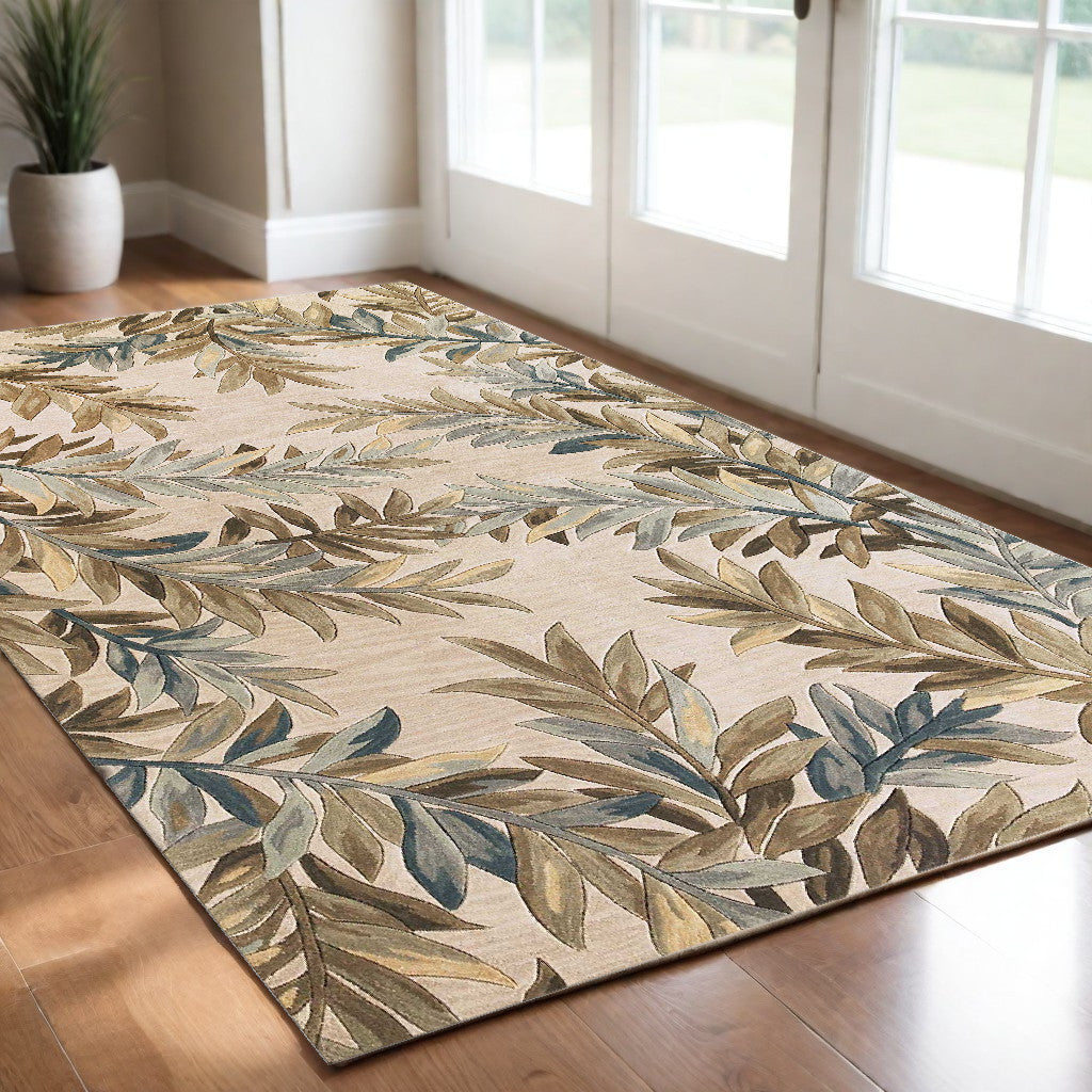 5' X 8' Ivory Hand Tufted Pinnate Fronds Indoor Area Rug