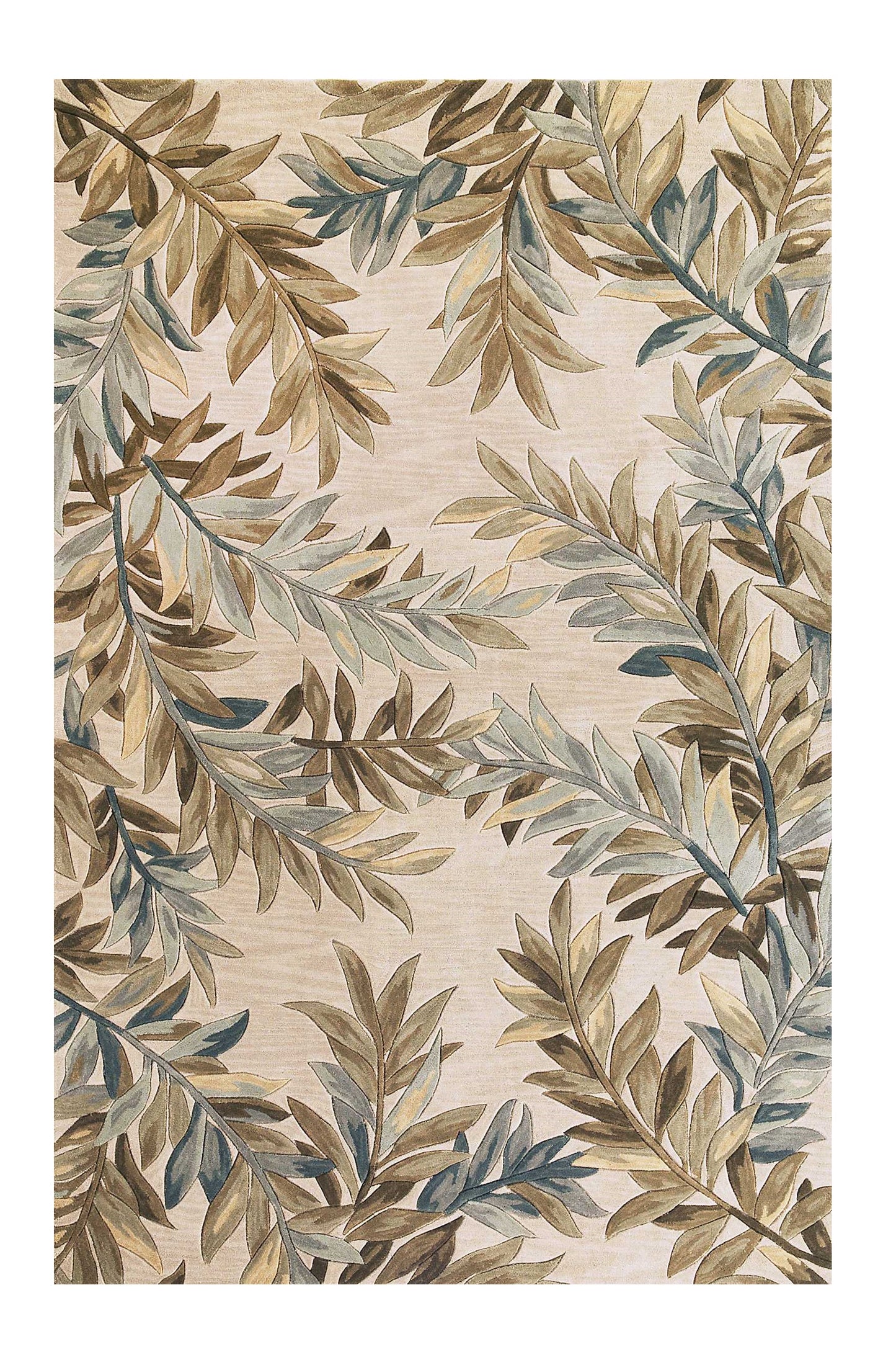 5' X 8' Ivory Hand Tufted Pinnate Fronds Indoor Area Rug