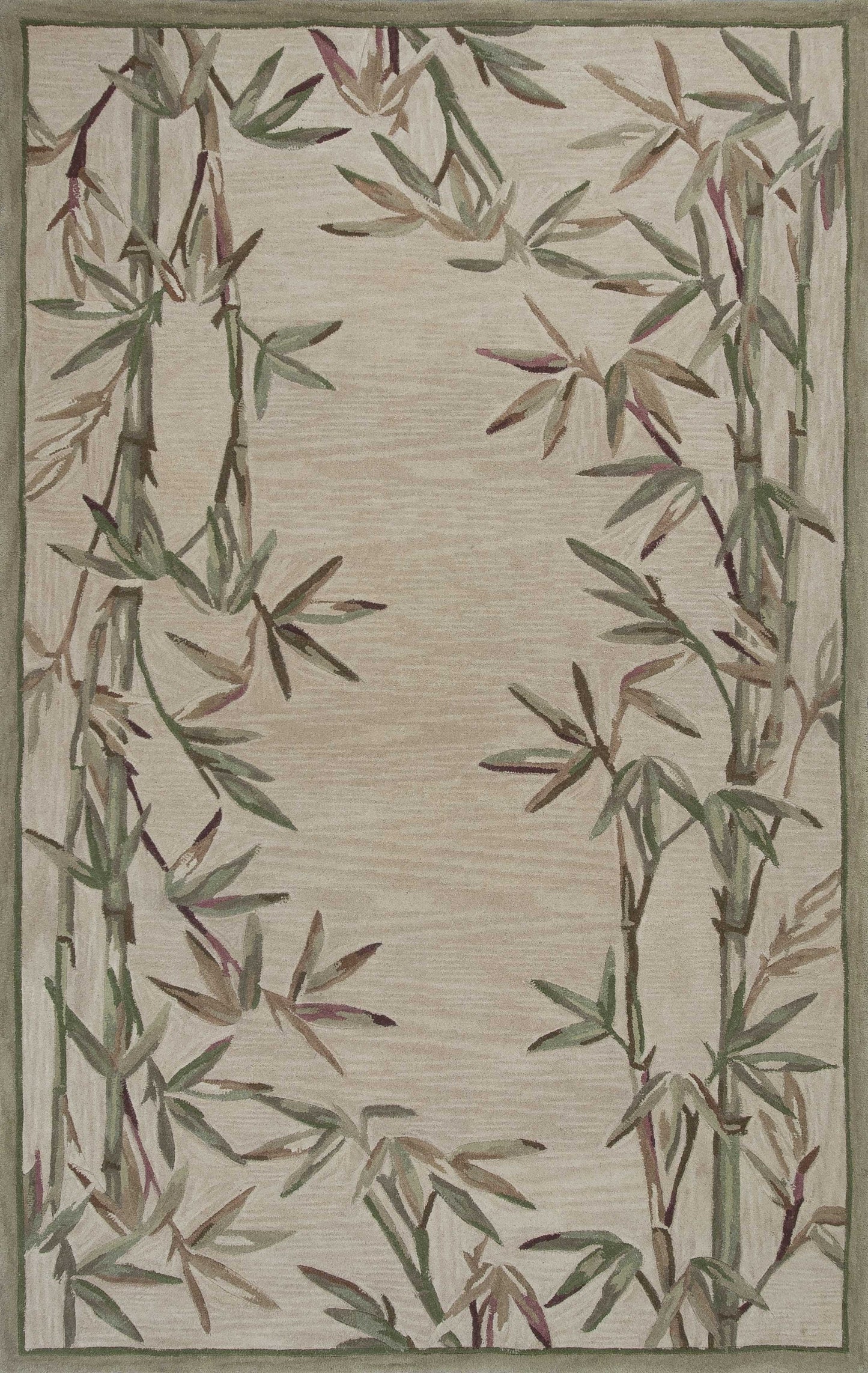 5' X 8' Ivory Hand Tufted Bordered Bamboo Indoor Area Rug