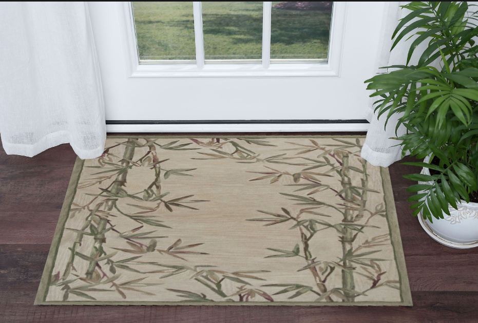 5' X 8' Ivory Hand Tufted Bordered Bamboo Indoor Area Rug