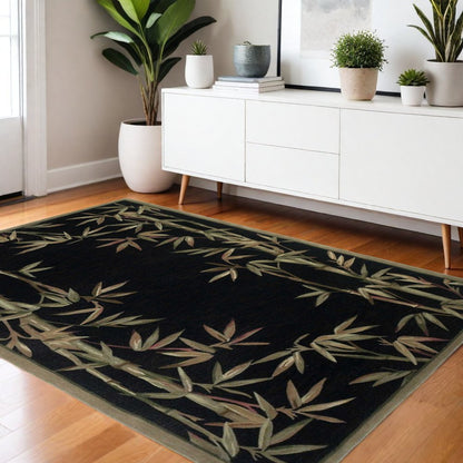 10' Black Green And Brown Wool Tropical Botanical Hand Tufted Runner Rug