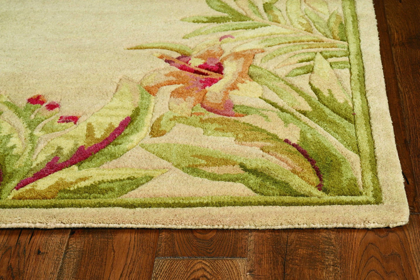 4' X 6' Ivory Hand Tufted Bordered Tropical Plant Indoor Area Rug