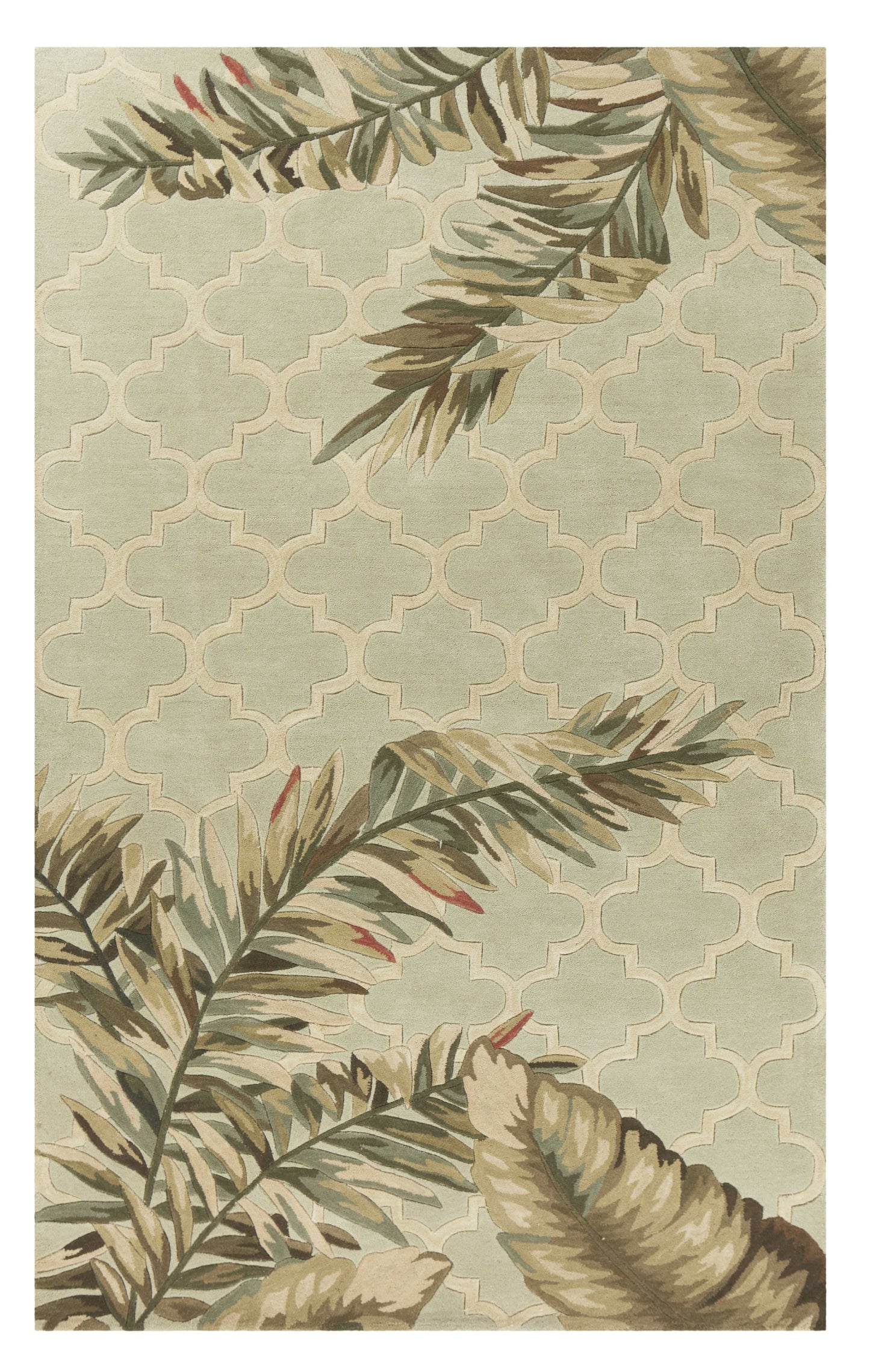 9' X 12' Sage Green Hand Tufted Tropical Quatrefoil Indoor Area Rug