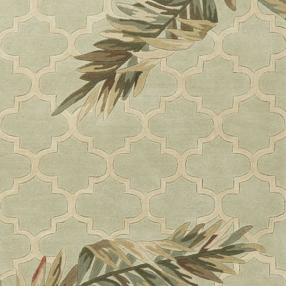 9' X 12' Sage Green Hand Tufted Tropical Quatrefoil Indoor Area Rug