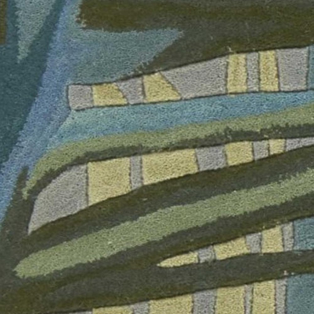 10' Gray And Blue Wool Tropical Botanical Hand Tufted Runner Rug