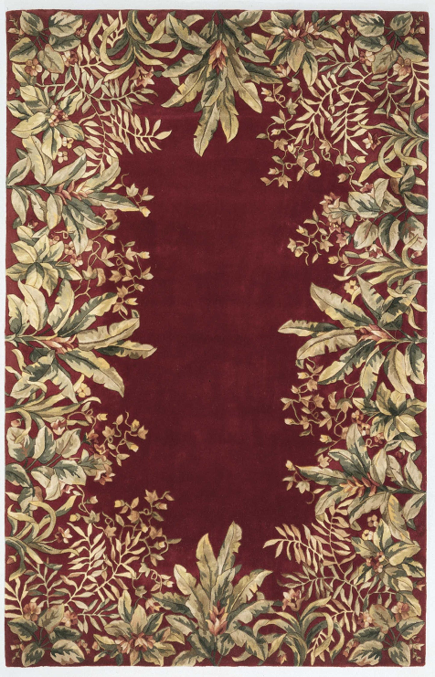 5' X 8' Ruby Red Wool Floral Hand Tufted Area Rug