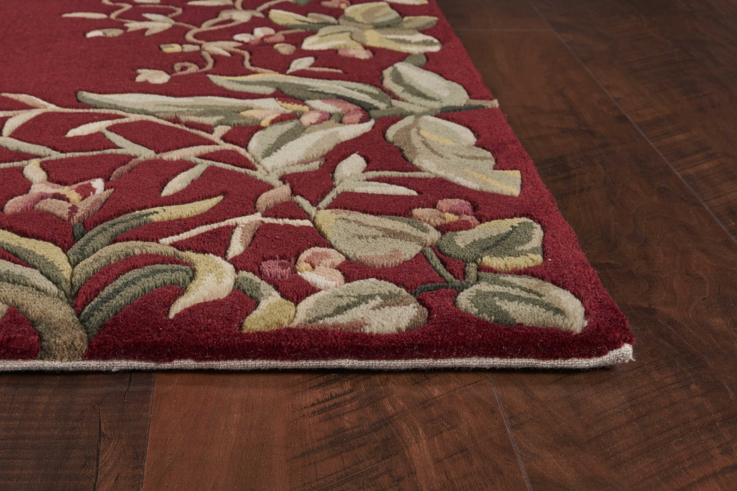 5' X 8' Ruby Red Wool Floral Hand Tufted Area Rug