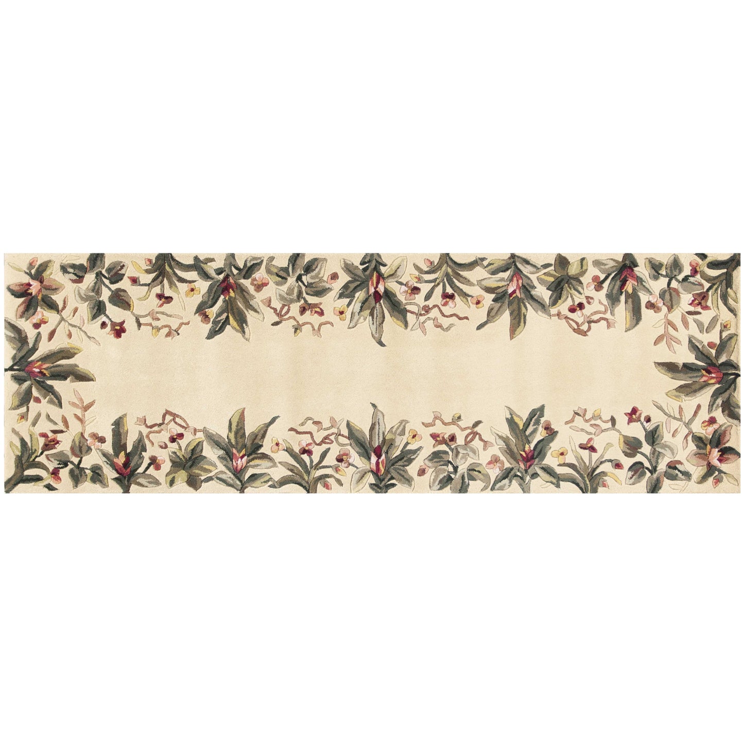 8' Ivory Wool Tropical Floral Hand Tufted Runner Rug