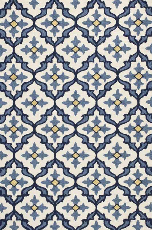 5' X 8' Ivory And Blue Moroccan Indoor Outdoor Area Rug