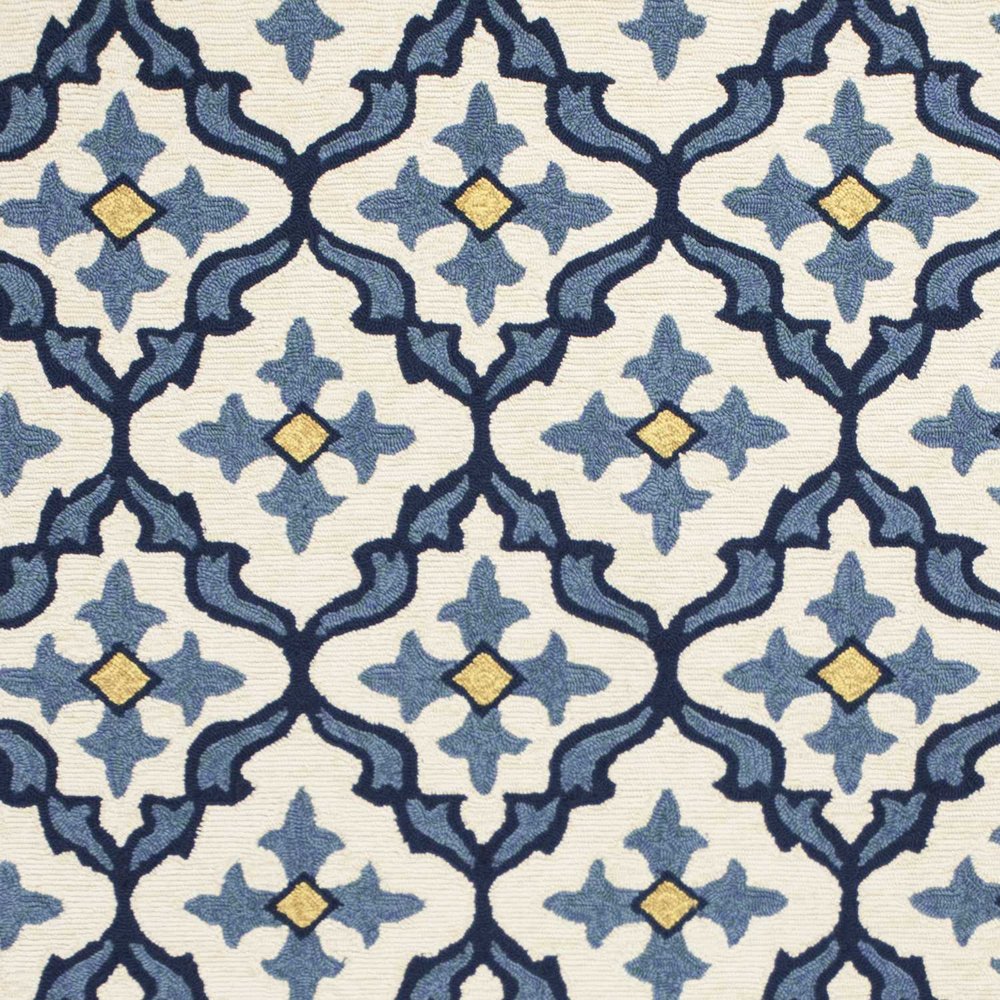 5' X 8' Ivory And Blue Moroccan Indoor Outdoor Area Rug