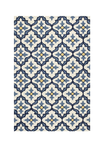 5' X 8' Ivory And Blue Moroccan Indoor Outdoor Area Rug