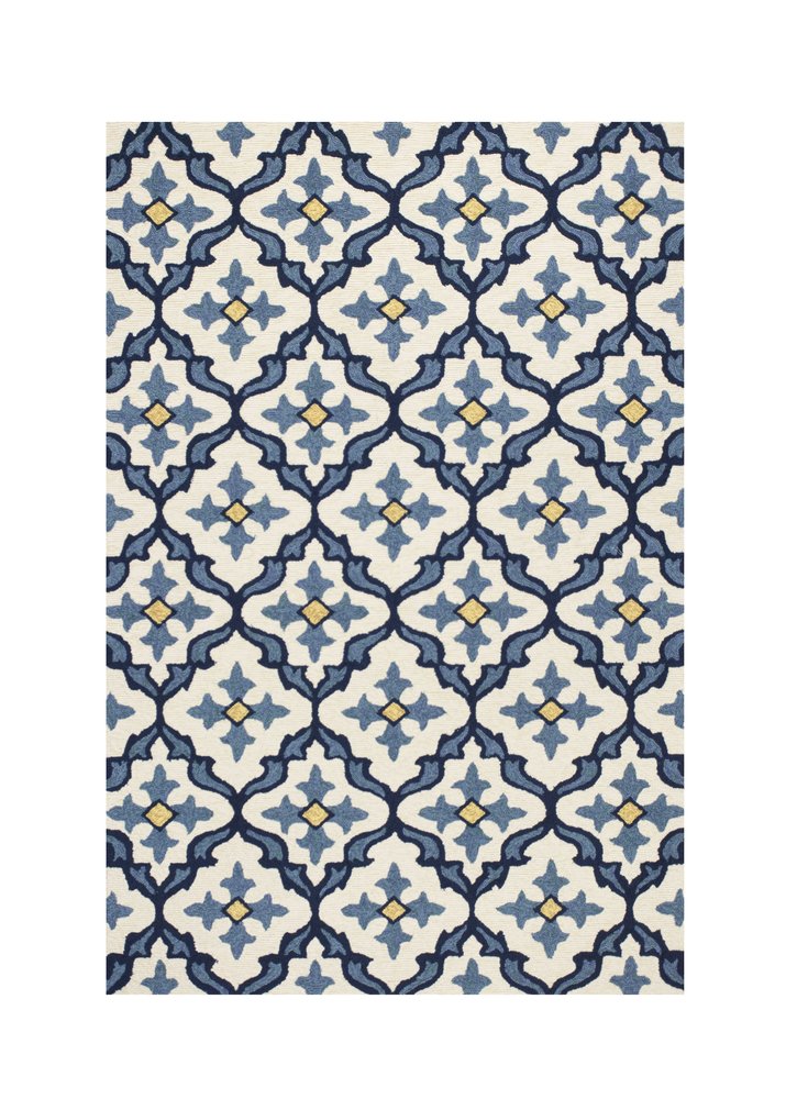 5' X 8' Ivory And Blue Moroccan Indoor Outdoor Area Rug