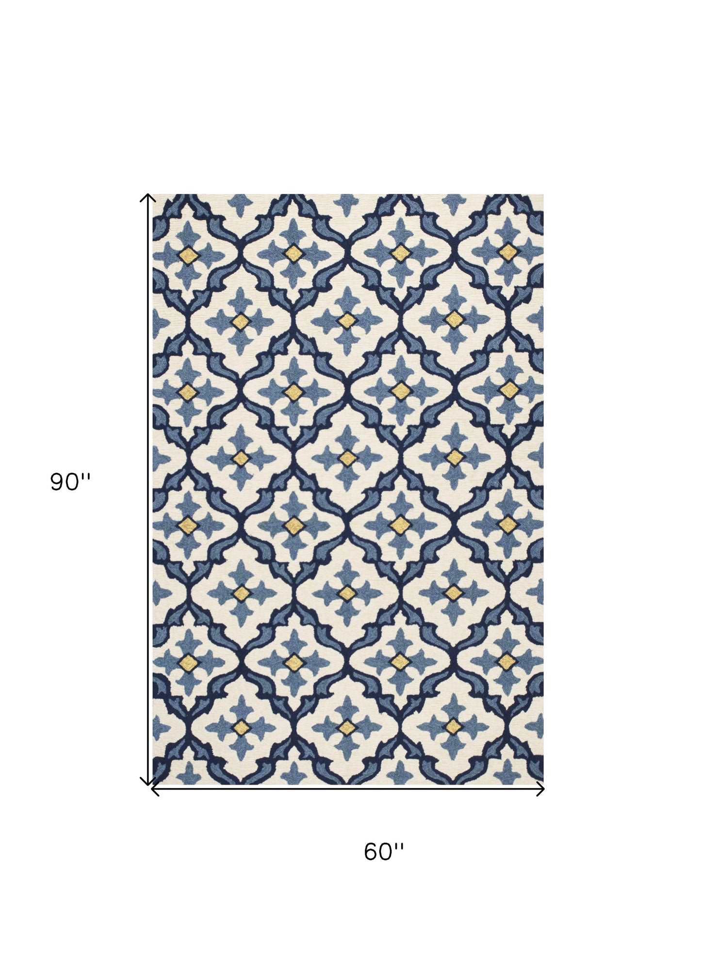 5' X 8' Ivory And Blue Moroccan Indoor Outdoor Area Rug