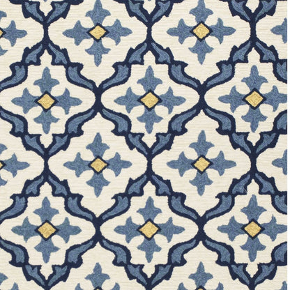 5' X 8' Ivory And Blue Moroccan Indoor Outdoor Area Rug