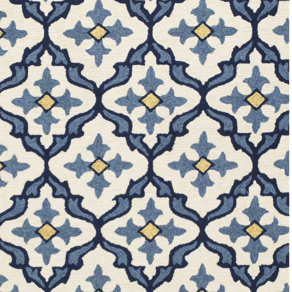 5' X 8' Ivory And Blue Moroccan Indoor Outdoor Area Rug