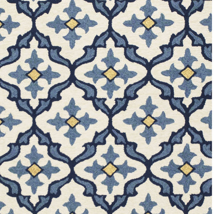 5' X 8' Ivory And Blue Moroccan Indoor Outdoor Area Rug