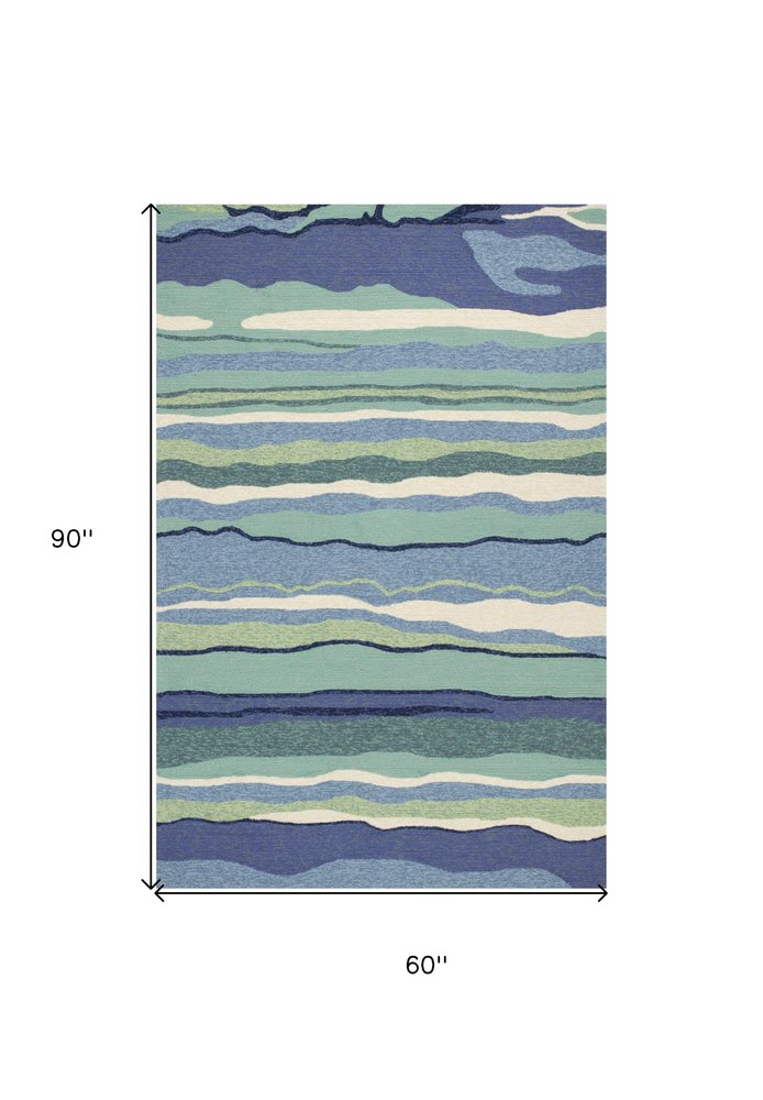 2' X 3' Blue and Ivory Abstract Handmade Indoor Outdoor Area Rug