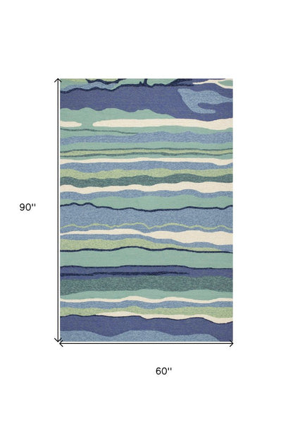 2' X 3' Blue and Ivory Abstract Handmade Indoor Outdoor Area Rug