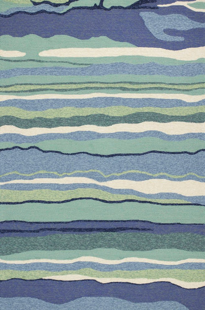 2' X 3' Blue and Ivory Abstract Handmade Indoor Outdoor Area Rug