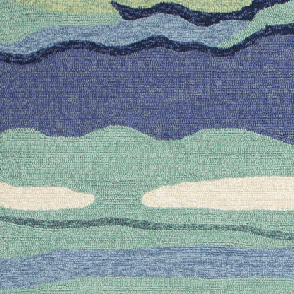 2' X 3' Blue and Ivory Abstract Handmade Indoor Outdoor Area Rug