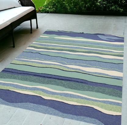 3' X 5' Blue and Ivory Abstract Handmade Indoor Outdoor Area Rug