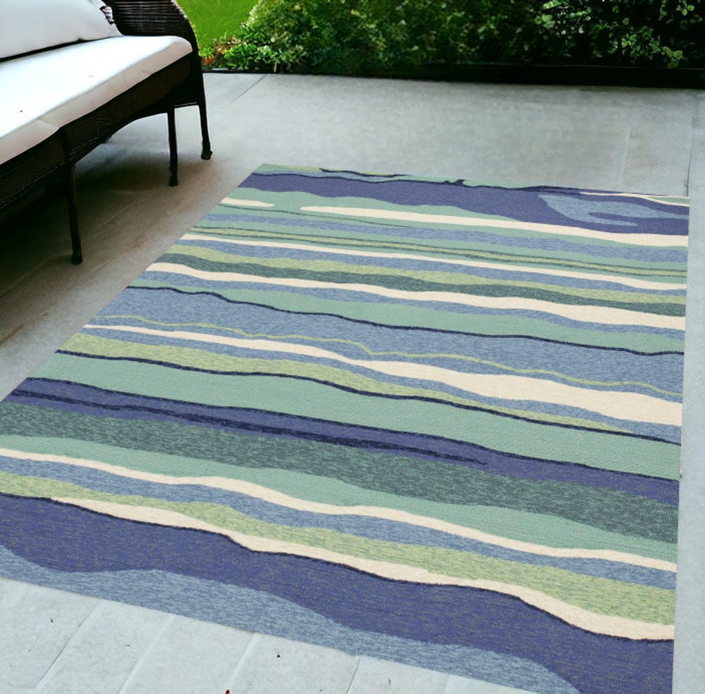 2' X 3' Blue and Ivory Abstract Handmade Indoor Outdoor Area Rug