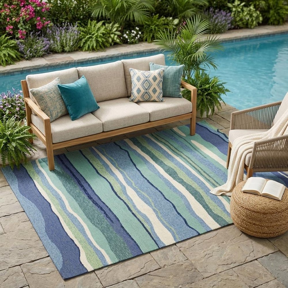 2' X 3' Blue and Ivory Abstract Handmade Indoor Outdoor Area Rug