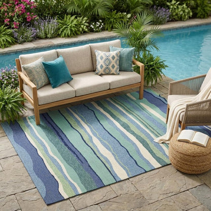 2' X 3' Blue and Ivory Abstract Handmade Indoor Outdoor Area Rug